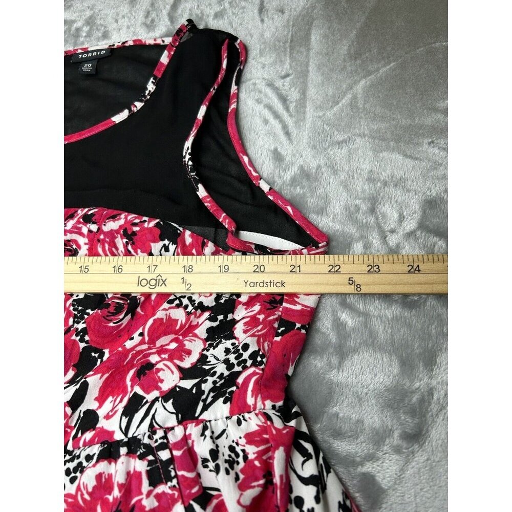 Torrid Dress Size 20 Black Pink Sleeveless Floral Sheer Mesh Neck Keyhole Back - Picture 8 of 11